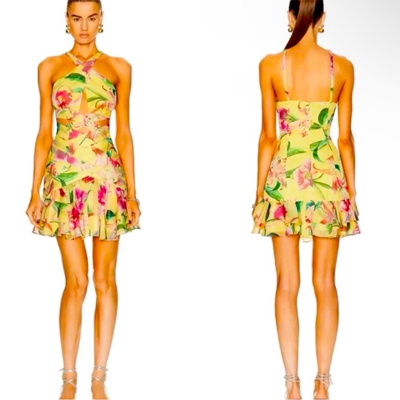 Patbo Laelia Cutout Floral Halterneck Yellow Mini Dress nwt Size 4 - Picture 1 of 1